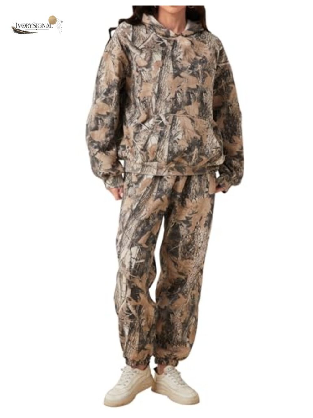 Womens Camo Hoodie & Sweatpants 2 Piece Lounge Set Cotton Blend Fleece